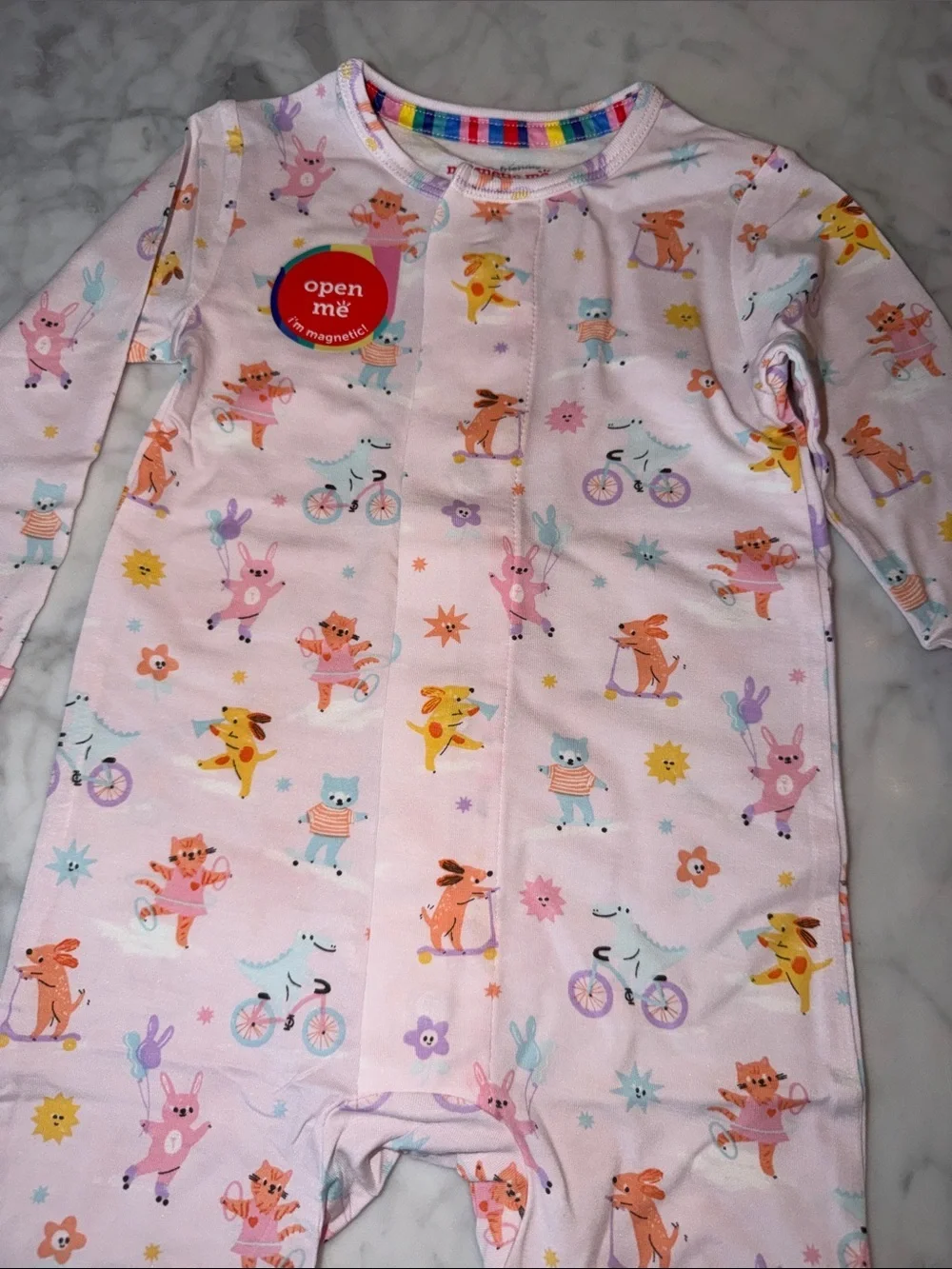 NWT MAGNETIC ME MODAL Pink Animal Print Magnetic-Closure Footed One-Piece 3/6M
